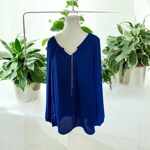 Dressbarn Blue Tie Front Blouse with Relaxed Fit